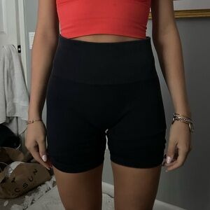Black Ribbed Biker Shorts